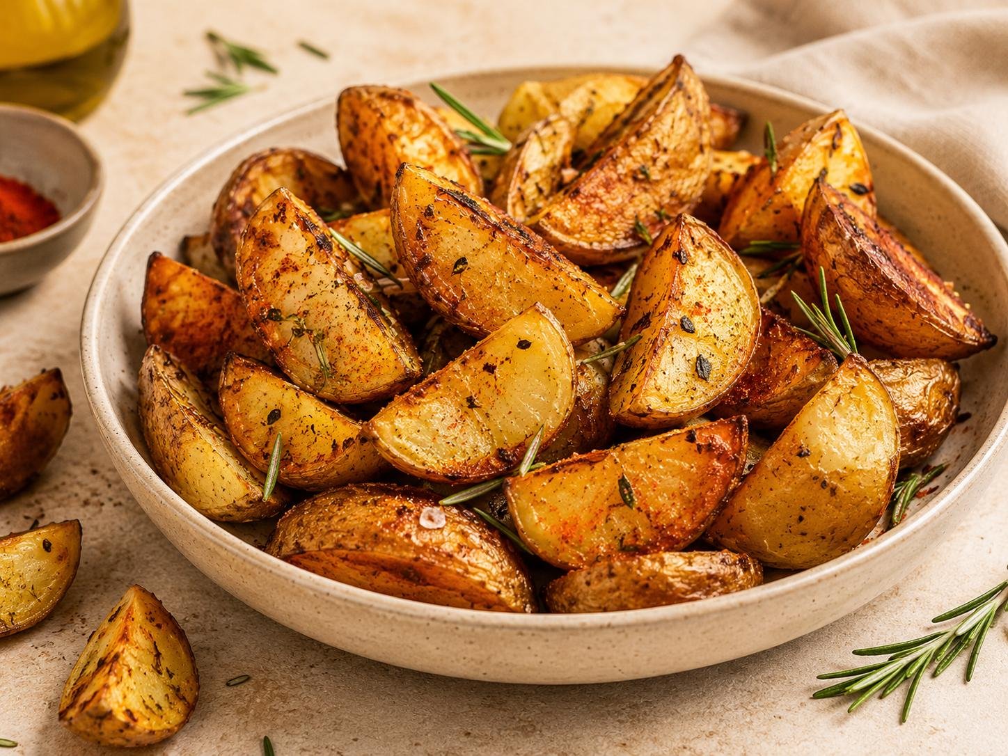Batatas rústicas douradas e temperadas
