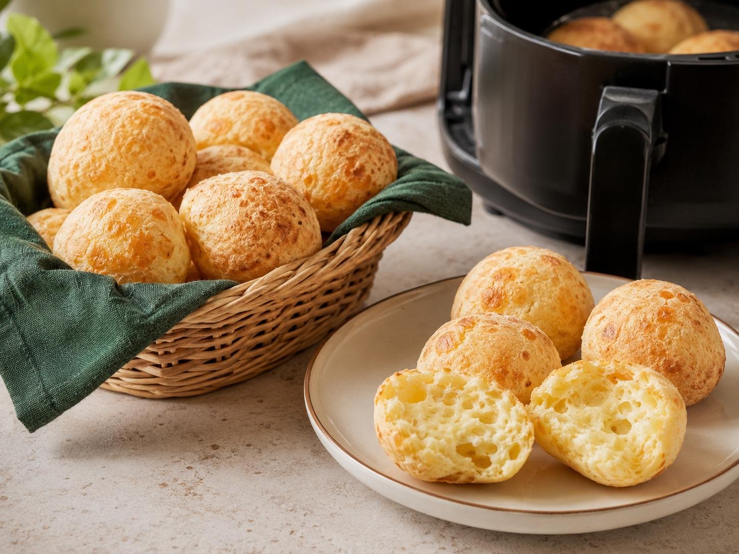 Pães de queijo dourados e caseiros